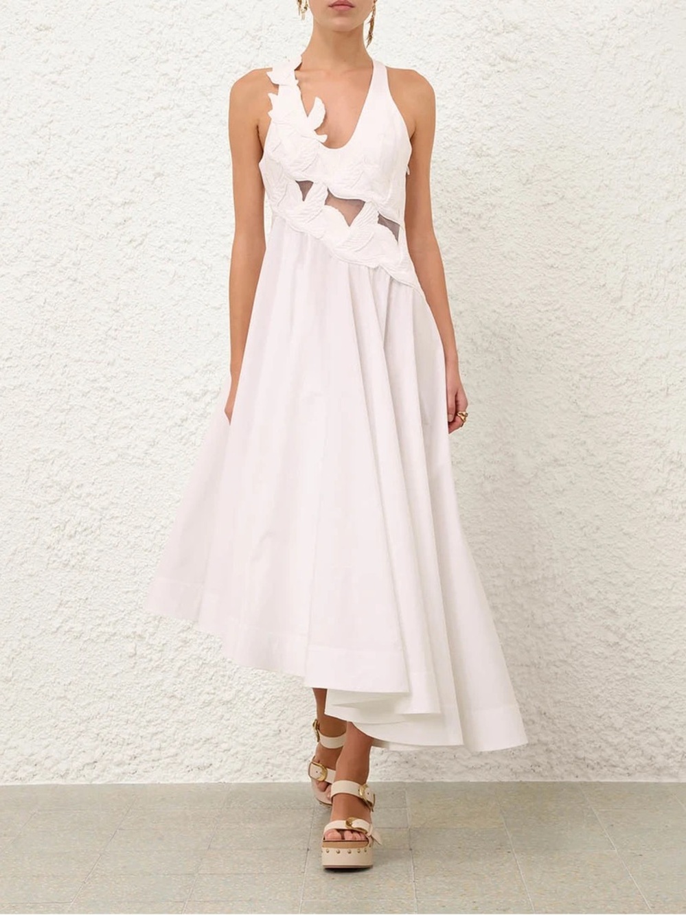 Zimmermann White Racerback Maxi Gown with Floral Cutouts